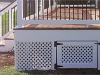 <b>Enclosing the foundation of a deck with lattice gives a finished appearance that enhances the look of your home. By making one or more of the lattice panels a gate, the space under the deck can also be used for closed storage</b>